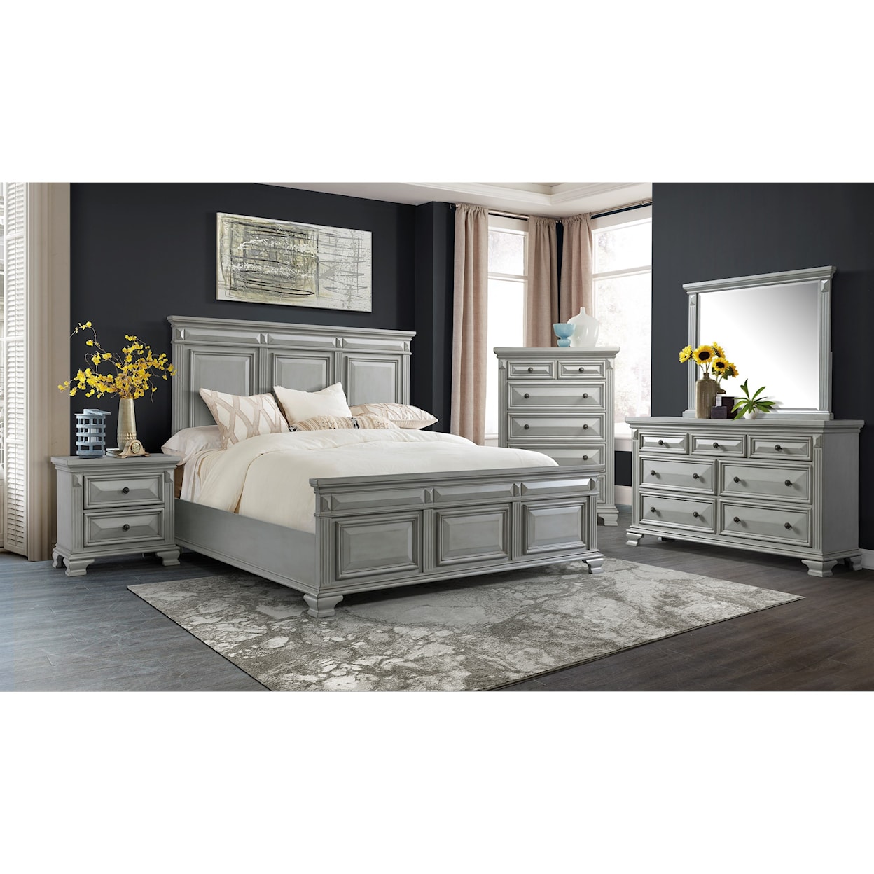 Elements International Calloway King Headboard and Footboard Bed