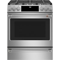 Café™ 30" Slide-In Front Control Dual-Fuel Convection Range with Warming Drawer Stainless Steel