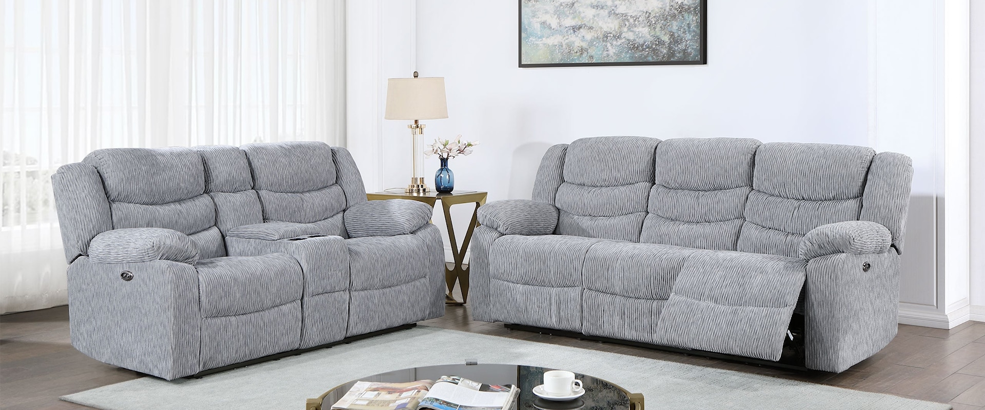 Transitional Power Reclining Sofa/Power Reclining Loveseat