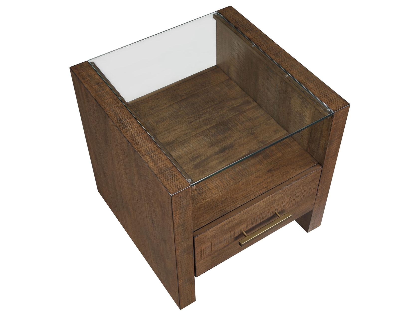 Glass-Top Sq. End Table w/Open Shelf