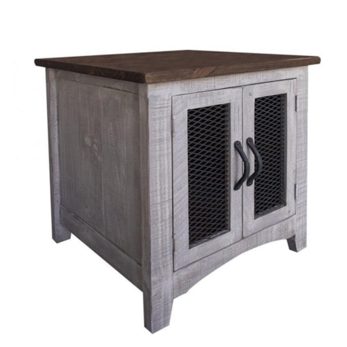 Rustic 2-Door End Table with Magnetic Catches