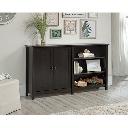 Transitional 2-Door TV Stand Console with Display Shelves