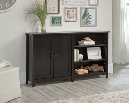 Transitional 2-Door TV Stand Console with Display Shelves