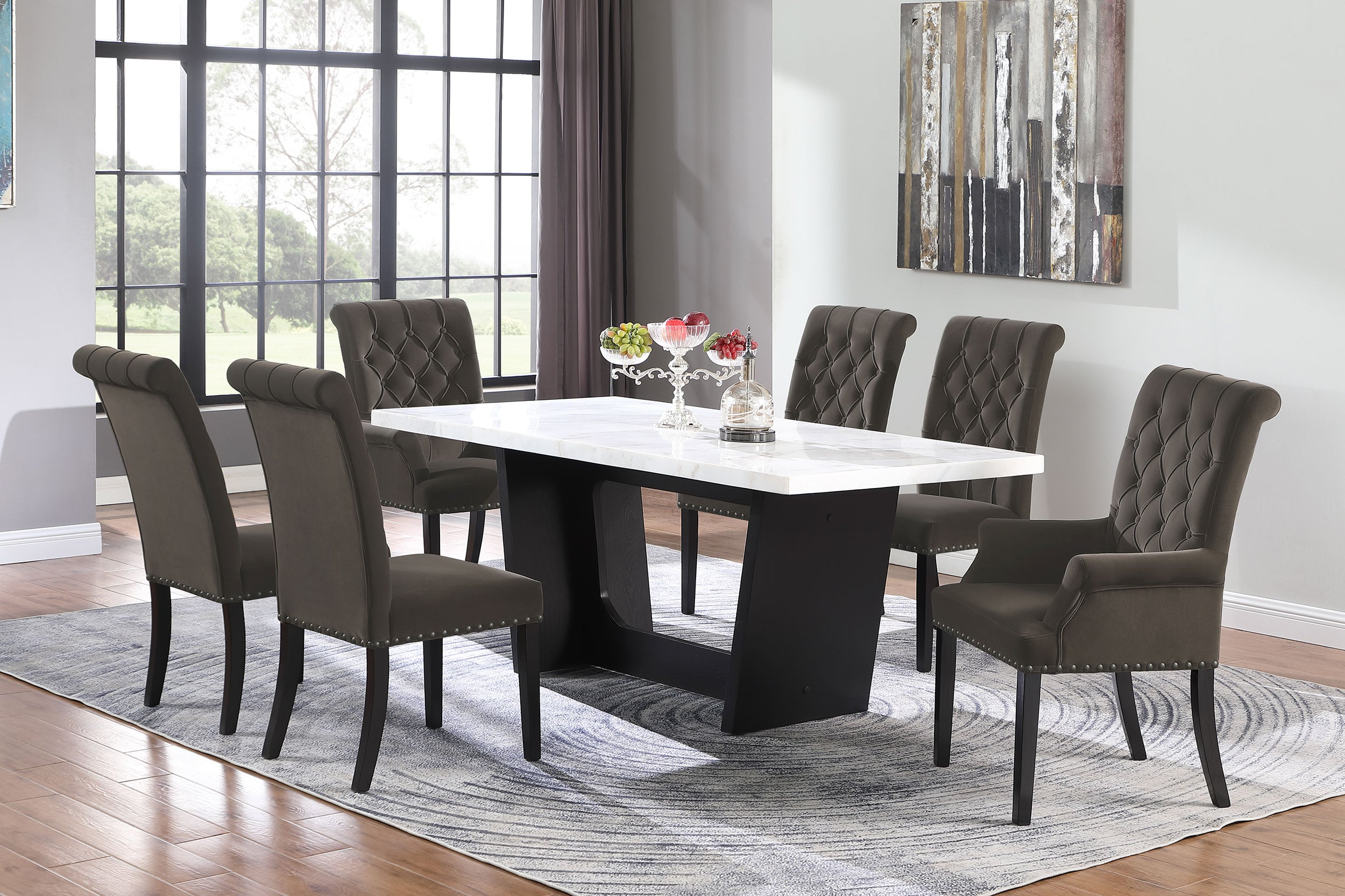 Sherry 7-piece Marble Top Dining Table Set