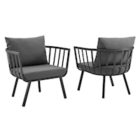 Riverside Coastal Outdoor Patio Aluminum Armchair - Gray/Charcoal - Set of 2