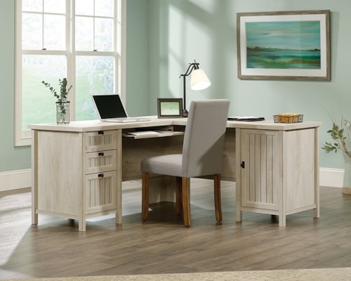 Cottage L-Shaped Desk with File Drawer & Drop-Front Keyboard/Mousepad
