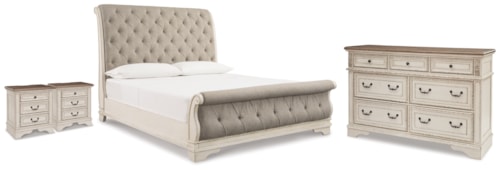 King Sleigh Bed, Dresser And 2 Nightstands