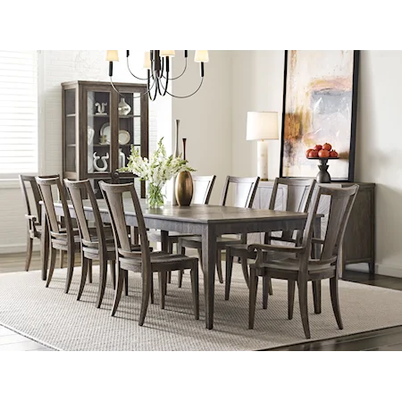 Transitional 9-Piece Dining Set with Rectangular Dining Table