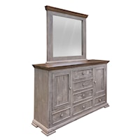 Farmhouse 6-Drawer Dresser and Mirror Set with 2 Cabinets