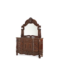 Traditional 7-Drawer Dresser & Mirror with Carved Wood Details