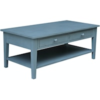 Spencer Farmhouse 2-Drawer Storage Coffee Table - Ocean Blue