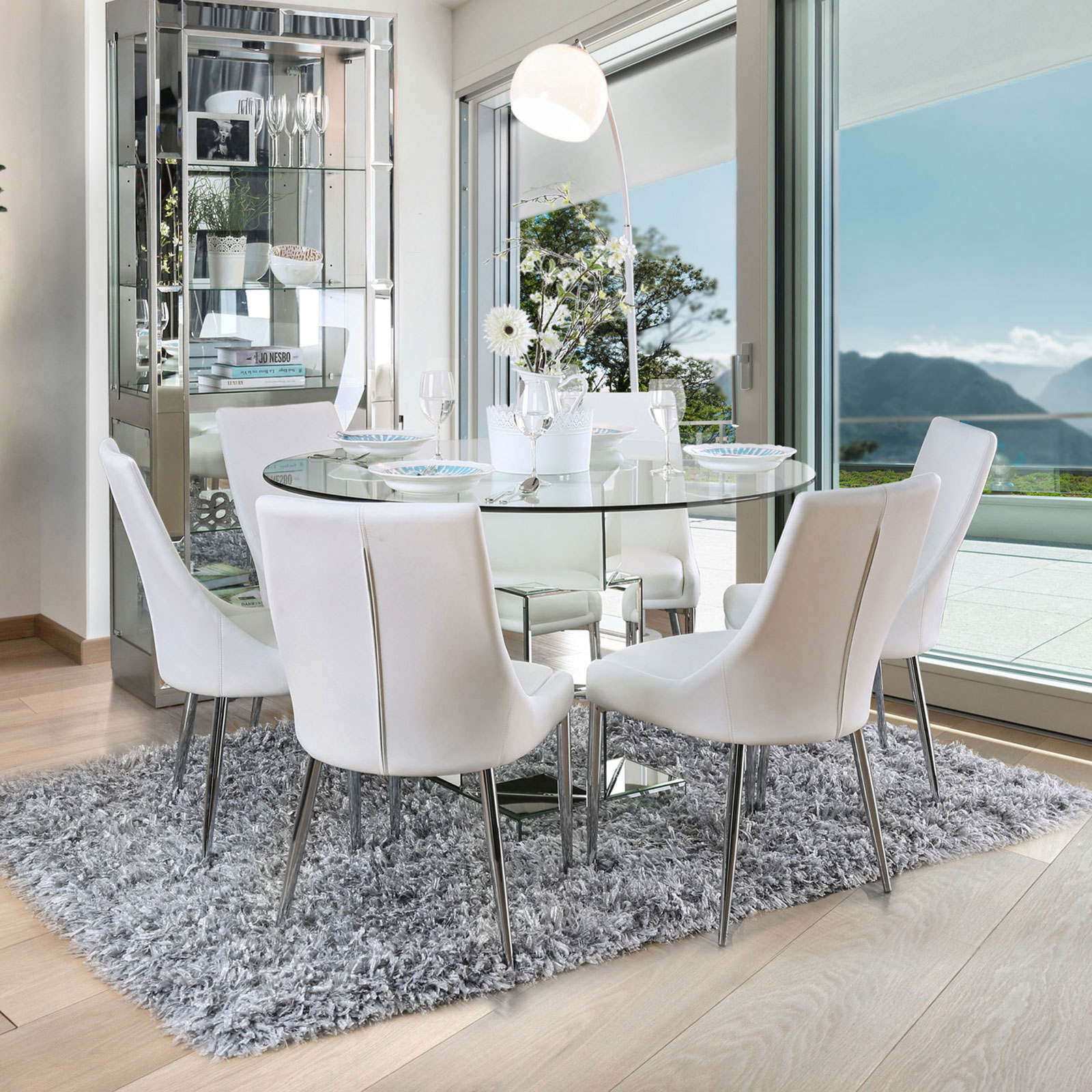 White mirrored deals dining table