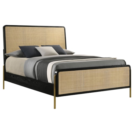 Rattan Queen Panel Bed and