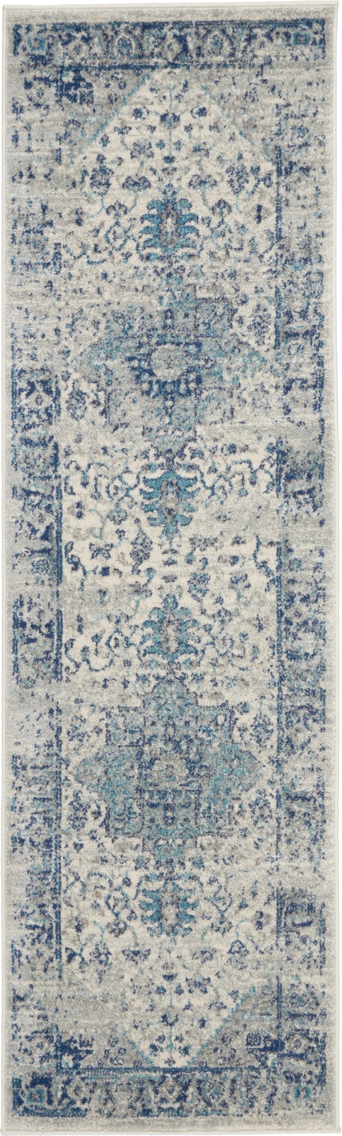 2'3" x 7'3" Ivory/Light Blue Runner Rug