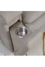 Hidden tilt stainless steel cup holders in both armrests