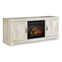 Large TV Stand in Rustic White Finish with Fireplace