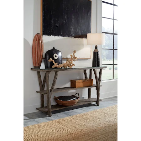 Rustic Contemporary Console Table with Open Shelves