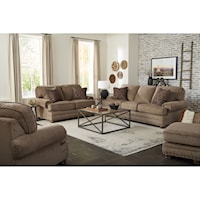 Traditional 4-Piece Queen Sleeper Sofa Living Room Set with Rolled Arms and Nailhead Trimming