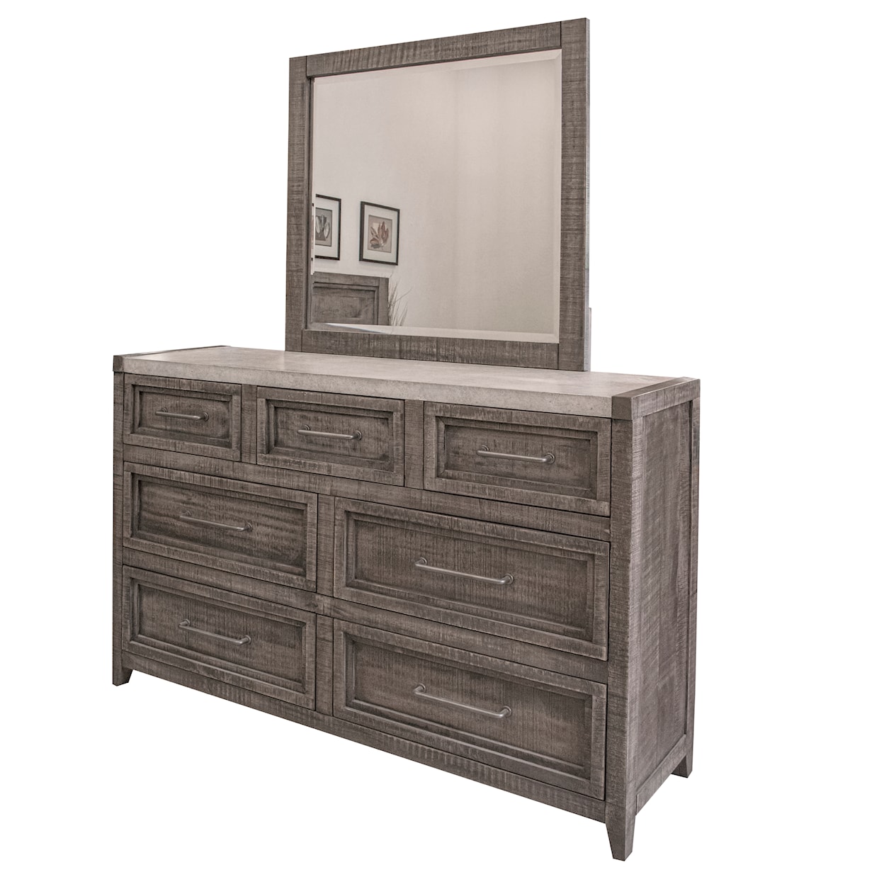 International Furniture Direct Marble Dresser & Mirror Set