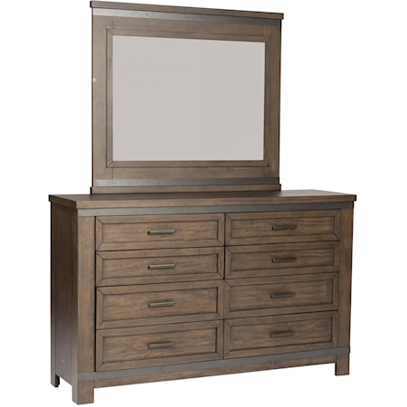 Transitional 8-Drawer Dresser and Mirror