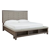 King Upholstered Panel Bed with Storage