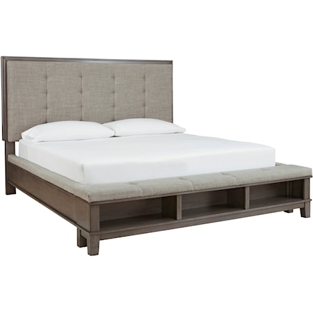 King Upholstered Panel Bed with Storage