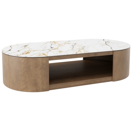Porcelain-Top Oval Block-Base Coffee Table