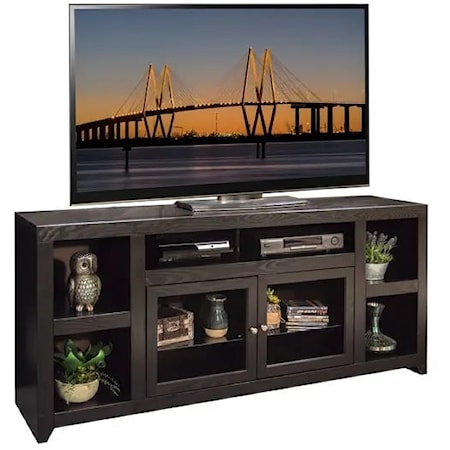 Transitional 75" TV Console with Glass Doors