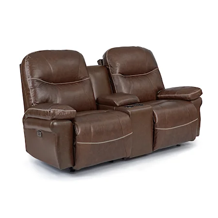 Casual Leather Power Console Rocking Reclining Loveseat