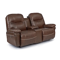 Casual Leather Power Reclining Rocker Loveseat with Console