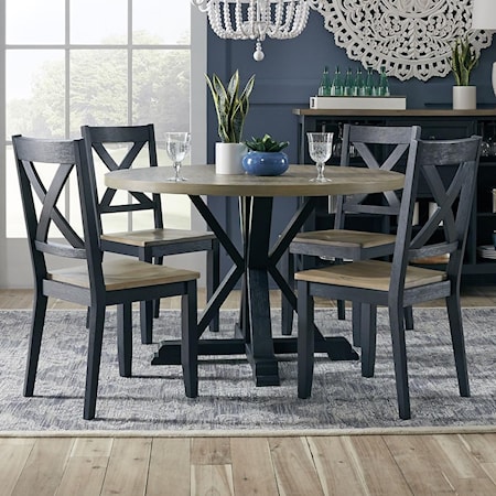 Modern Farmhouse 5-Piece Table and Chair Set - Navy