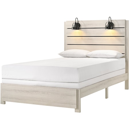 Carter Rustic King Platform Bed with Built-in Lighting - White