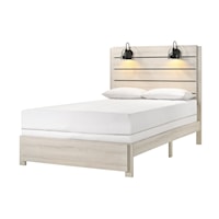 Carter Rustic Full Platform Bed with Built-in Lighting - White