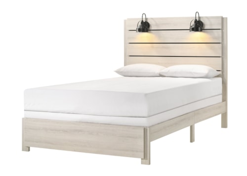 Carter Rustic King Platform Bed with Built-in Lighting - White