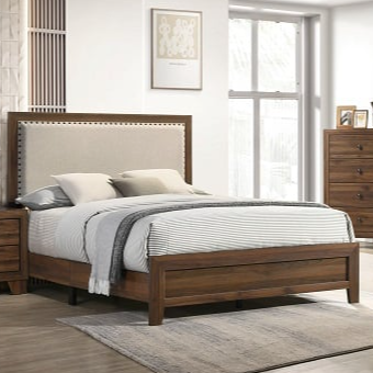 Transitional Queen Upholstered Bed with Nailheads