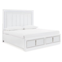 Glam California King Upholstered Storage Bed with LED Lighting