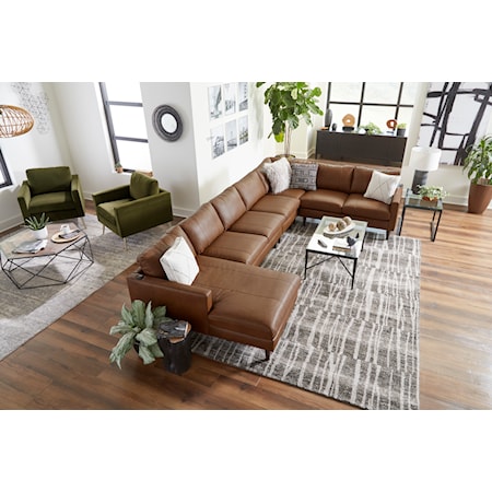 Leather Sectional Sofa w/ Chaise &amp; Wood Feet