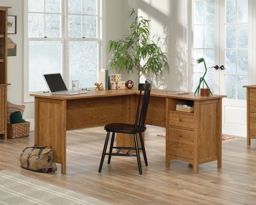 Farmhouse L-Shaped Office Desk with File Drawer