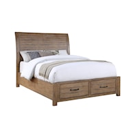 Transitional Queen Sleigh Bed with Footboard Storage