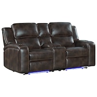 Contemporary Power Reclining Loveseat with Power Headrests, Cupholders, and Floor Lights