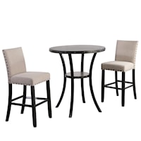 Transitional 3-Piece Bar Table and Stool Set with Nailhead Trim