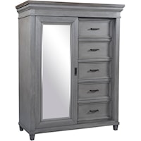Farmhouse Sliding Door 5-Drawer Chest with Interior Shelving and Felt-Lined Top Drawer