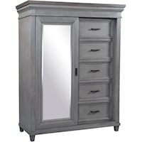 Farmhouse 5-Drawer Bedroom Chest with Sliding Door and Felt Lined Top Drawers