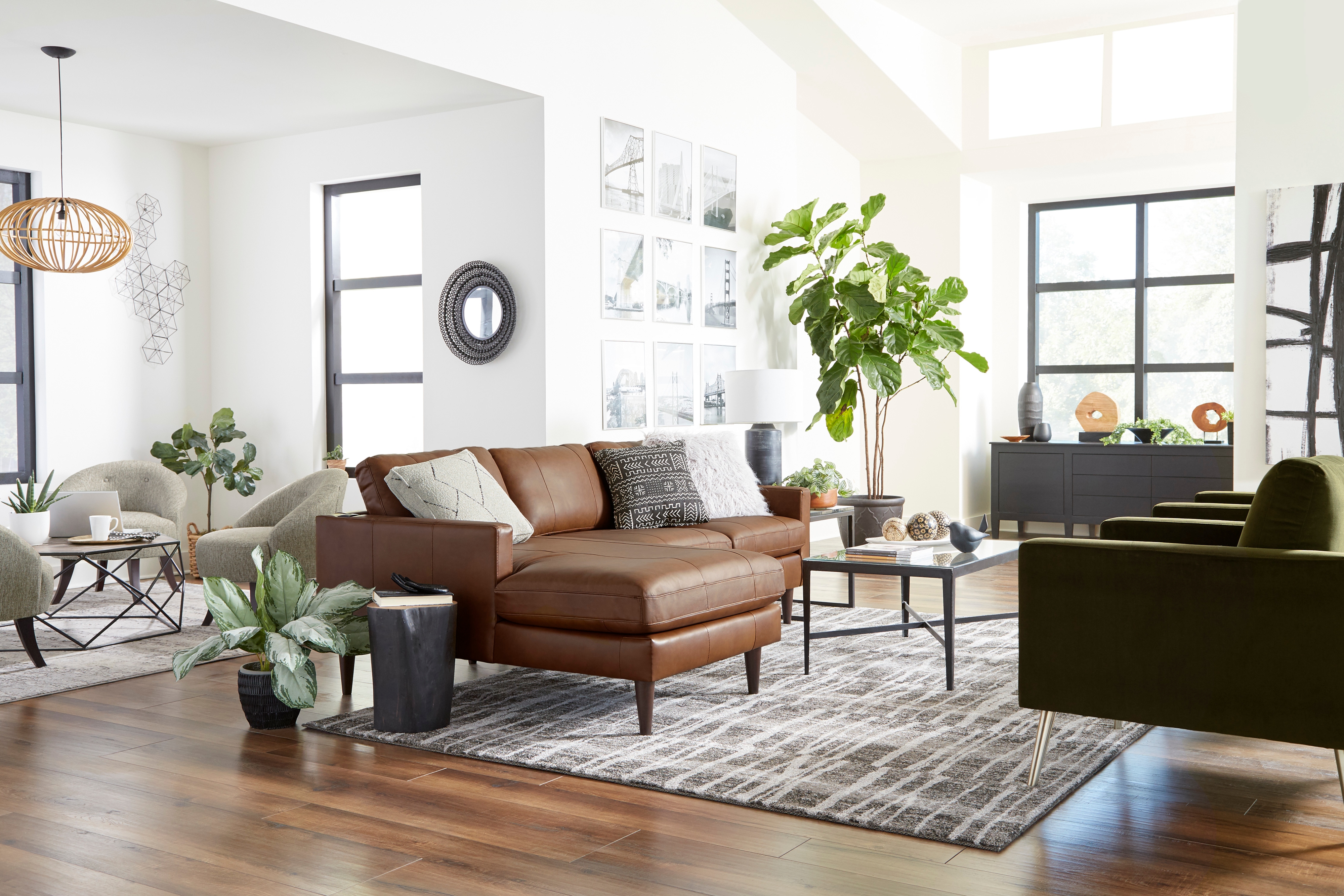 Best Home Furnishings Trafton Leather Chaise Sofa w/ USB Port & Wood Feet