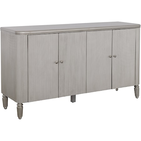 Glam Four Door Credenza with Fixed Shelves