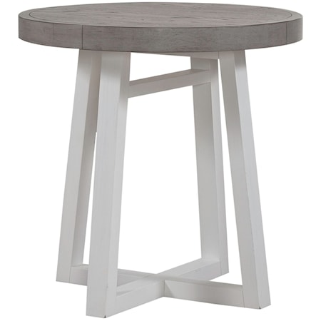 Modern Farmhouse Round End Table with Butcher Block Style Top