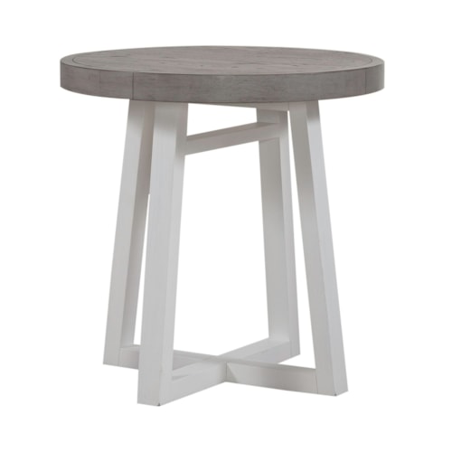 Modern Farmhouse Round End Table with Butcher Block Style Top