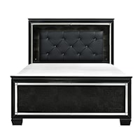 Glam Queen Panel Bed with Upholstered LED Light Headboard