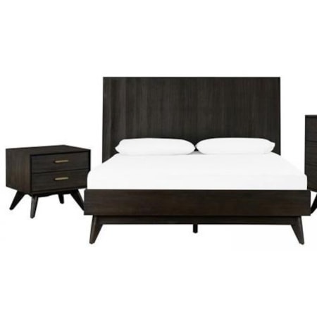3 Piece Acacia Queen Bed and Nightstands Bed