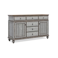 Relaxed Vintage Dining Buffet with Felt-Lined Drawers and Removable Wine Rack
